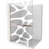 Mexen Kioto+ L, sprchová zástena Walk-In s poličkou a vešiakom 120 x 200 cm, 8mm číre sklo biely vzor, ružové zlato profil, 800-120-123-60-97