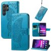 Peňaženkové kožené puzdro Butterfly Love na Samsung Galaxy S24 Ultra 5G - Modrá