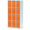 Alfa 3 Šatníková skrinka S6 s úložnými boxami, 12 boxov, 1800 x 900 x 500 mm, cylindrický zámok, oranžové dvere