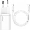 Baseus rýchlonabíjačka do siete Super Si USB-C PD QC 25W (s káblom USB-C na USB-C) biela