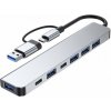 AppleKing 2217TU 7v1 hub - 2x USB-C / 4x USB-A 2.0 / USB-A 3.0 na USB-C / USB-A - strieborný - možnosť vrátiť tovar ZADARMO do 30tich dní