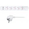 Predlžovací prívod, 5 zásuvky, USB 2.4A, biely, vypínač, 3m