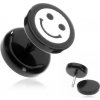 Šperky eshop - Plug do ucha z akrylu - smajlík na čiernom koliesku AA40.06