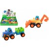 Teddies Traktor s vlekom / Buldozér plast 16cm pre najmenších na zotrvačník 6ks v boxe 18m +