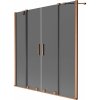 Mexen Velar Duo, 2-krídlová posuvná vaňová zástena 140 x 150 cm, 8mm šedé sklo, medená matná, 896-140-000-42-65
