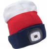 EXTOL LIGHT čepice s čelovkou 4x45lm, USB nabíjení, bílo-červeno-modrá, univerzální velikost, 73% acryl a 27% polyester