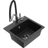 Mexen Milo, granitový drez 435x410x171 mm, 1-komorový a drezová batéria Duo, čierna-strieborná metalíza, 6505-73-671701-07-B