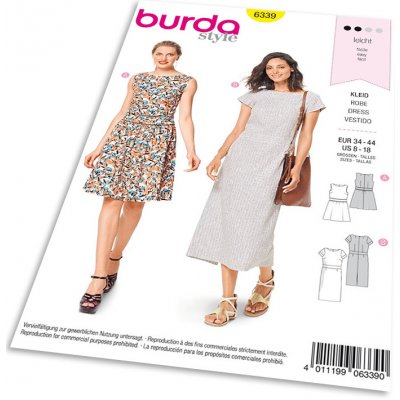 Strih Burda 6339 - Letné šaty, dlhé letné šaty, áčkové šaty