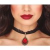 Guirca Choker Čierna krajka s rubínovým príveskom