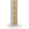 Šatníková skrinka S1 s úložnými boxmi, 5 boxov, 1850 x 300 x 500 mm, demont, zámok s čítačkou RFID kariet, laminované dvere, buk
