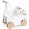 Drevený kočík labuť Sweet Swan Pram Tender Leaf Toys s textilným vankúšom a perinkou pre 36 cm bábiku od 18 mes