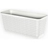 Kvetináč truhlík Biely Ratan na balkón terasu parapet 30cm s podložkou