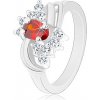 Šperky eshop - Prsteň v striebornom odtieni, oranžový ovál, číre zirkóniky, lesklé oblúky G14.24 - Veľkosť: 55 mm