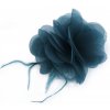Šifónový kvet s perím na našitie a nalepenie Ø8-9 cm - 1 ks 4 petrolejová tmavá
