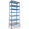 Kovový regál Biedrax 35 x 90 x 240 cm, modrý - 7 políc MDF, 275kg
