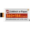 Waveshare 2.66inch E-Paper (G) raw display, 360x184, Red/Yellow/Black/White, SPI Communication