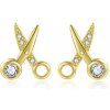 For Silver Pozlátené puzetové náušnice Nožnice so zirkónmi - Striebro 925