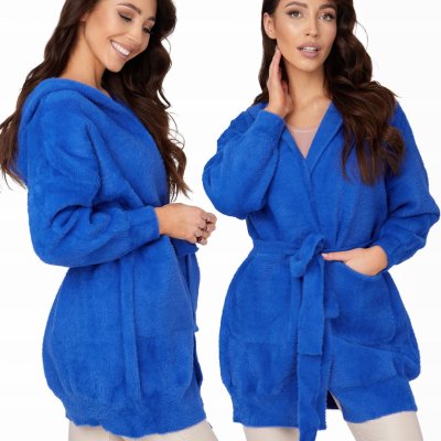 Fashionweek prechodný alpakový kabát s kapucňou TC750 modrá