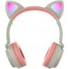 WELLHOX Bezdrôtové slúchadlá s LED mačacími uškami - rúžovo šedé