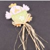 Drevené veľkonočné kuriatko na špajli s lykom - 7 cm x 6,5 cm