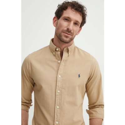 Polo Ralph Lauren bavlnená košeľa pánska regular s golierom button-down 710889739001 béžová