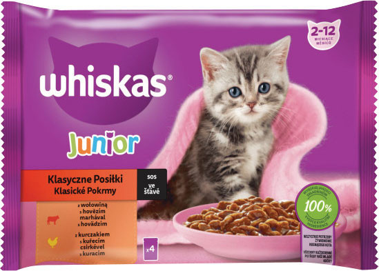 Whiskas cat Junior Mäsový výber kura&hovädzie&jahňa&králik v šťave 4 x 85 g