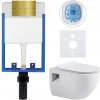 CERANO - Kompletný podomietkový WC set Lite/Dure - biela lesklá - WC tlačidlo Line, zlatá - na zamurovanie - 51x35 cm