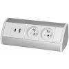 Nábytková zásuvka 2x2P+E, 2xUSB (typ A+C, 2,4A), bielo-strieborná OR-GM-9039/W-G