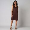 Krátke jednofarebné šaty s výstrihom do V čokoládová 044 Blancheporte