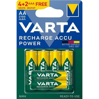 VARTA nabíjateľná batéria Recharge Accu Power AA 2100 mAh R2U 4 ks + AAA 800 mAh R2U 2 ks