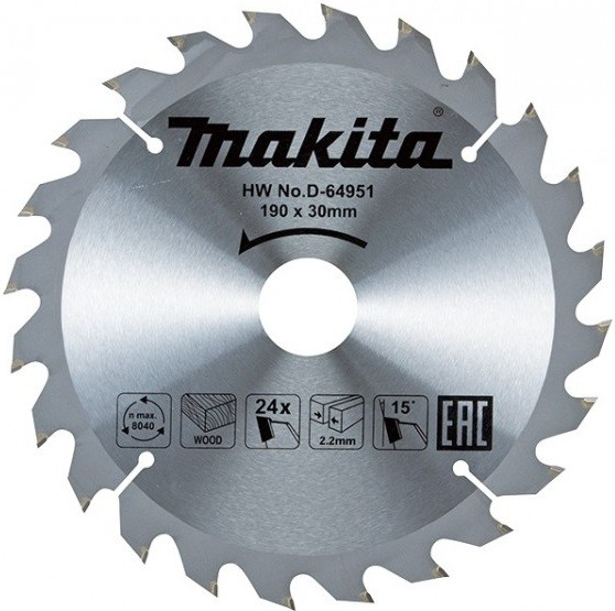 MAKITA Kotúč pílový D 190 x 30 mm na drevo (24 HM zubov) 2.2 mm rez - D-64951