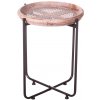 Drevený kruhový stolík v hnedom farebnom prevedení na kovových nohách vo vintage rustikálnom štýle 40 x 49 cm 39691