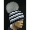R-Jet Luxusná pletená čiapka RJET pruhovaná s kožušinovým brmbolcom 300