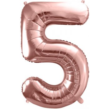 PartyDeco Fóliový balón narodeninové číslo 5 ružovo zlatý