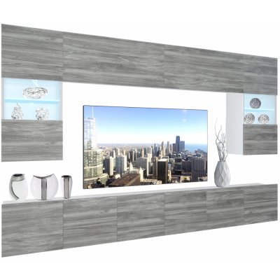 Obývacia stena Belini Premium Full Version šedý antracit Glamour Wood LED osvetlenie Nexum 11