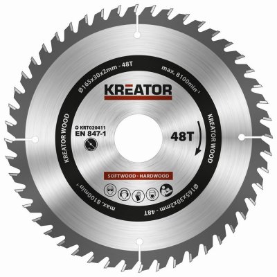 Kreator KRT020411 Pílový kotúč na dřevo 165mm 48T