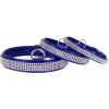 COLLAR Lesklý kožený obojok s kryštálmi, 27-36cm/15mm, modrá