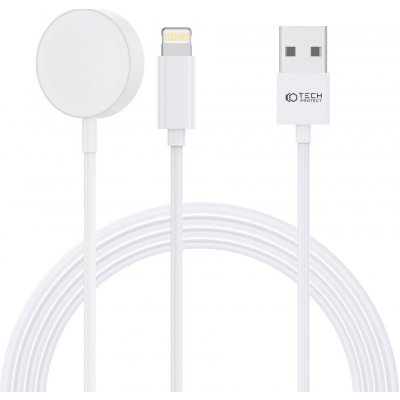 Tech-Protect UltraBoost 2v1 - Lightning a magnetický nabíjací kábel pre Apple Watch, 1,5 m, biely 9490713932780