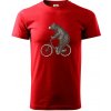 Medveď na bicykli - Klasické pánske tričko vyššej gramáže - XL ( Červená )