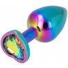 Kovový análny kolík s kryštálom Rainbow Anal Plug with Heart M