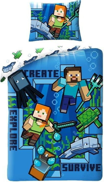 Halantex obliečky MINECRAFT Blue 140x200 70x90 MNC248BL