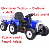 JOKO Elektrický traktor s vlečkou na drevo BLOW, diaľkové ovládanie, penové kolesá, kožené sedadlo, Led svetlá, USB, MP3, modrý