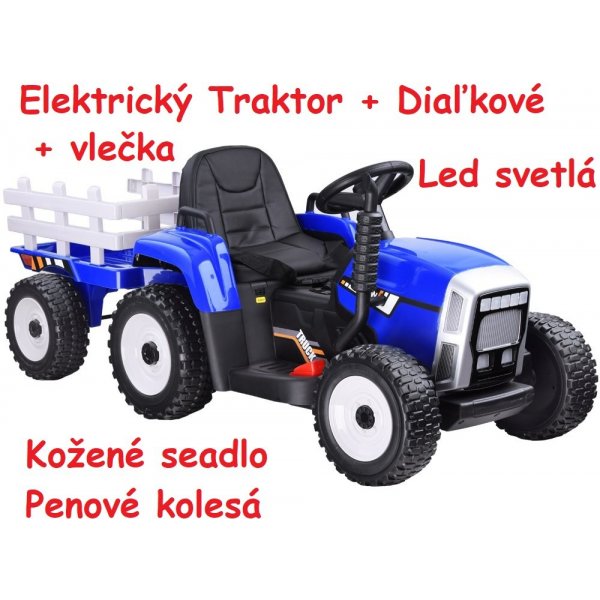 Joko elektrický traktor s vlečkou na drevo Blow penové kolesá kožené  sedadlo led svetlá USB MP3 modrá od 138 € - Heureka.sk
