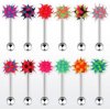 Šperky eshop - Oceľový piercing do jazyka, viacfarebná silikónová hlavička - ježko SP12.25 - Farba piercing: Modrá - Zelená