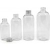 Plastová fľaša priehľadná okrúhla, hliníkový vrchnák, 200 ml