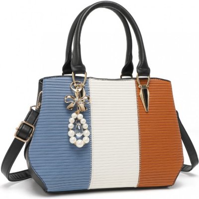 Miss Lulu elegantná kabelka z PU kože s príveskom modro hnedá