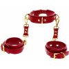 Taboom D-Ring Collar and Wrist Cuffs, červený obojok a putá z umelej kože