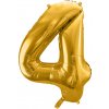 PartyDeco Fóliový balón narodeninové číslo 4 zlatý 86cm