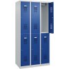 Šatňová skriňa Basis C+P, 2-poschodová, 3 oddelenia, cylindrický zámok, 900 x 1850 mm, modré dvere