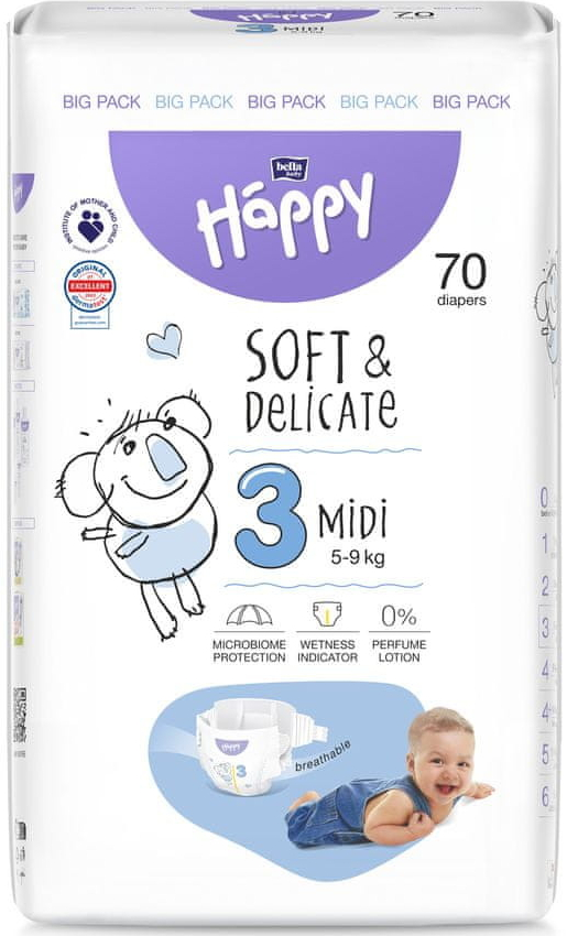 Bella Happy Soft & Delicate BigPack 3 5-9 kg 70 ks